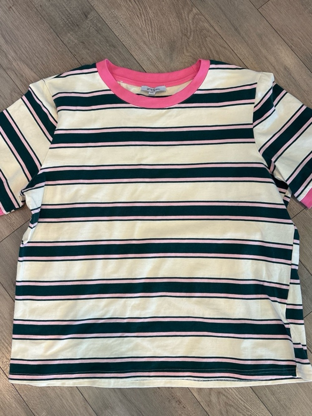 Polagram Cream Tee with Green and Pink Trim